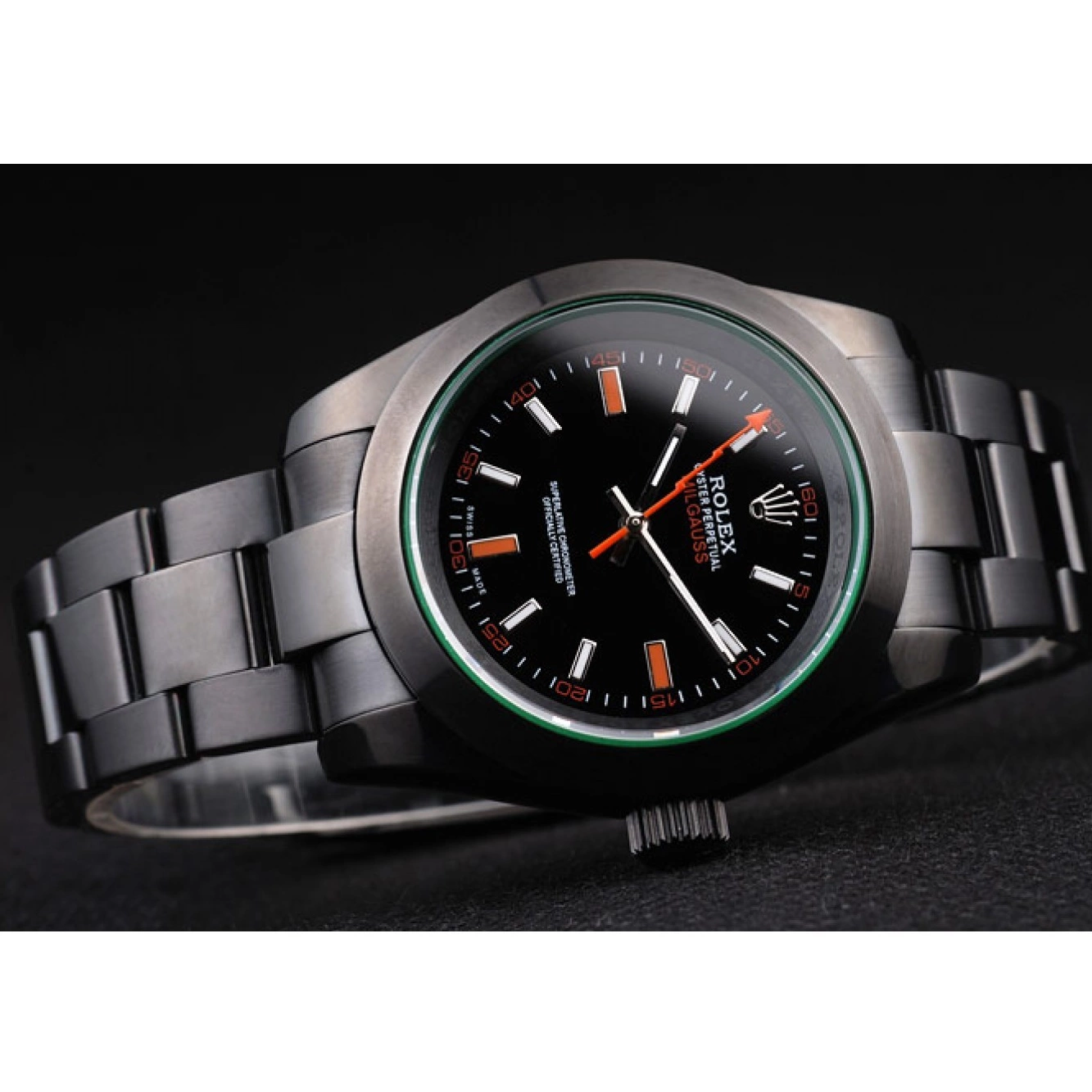 Aaa fake watches Milgauss Pro-Hunter Tinted Black Dial Saphire Rolex Green 0606